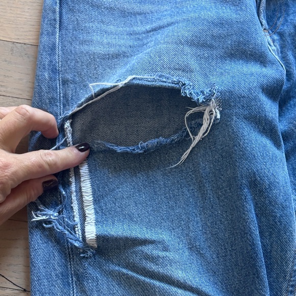 Agolde Ripped Denim Jeans in Classic Blue - Picture 4 of 8
